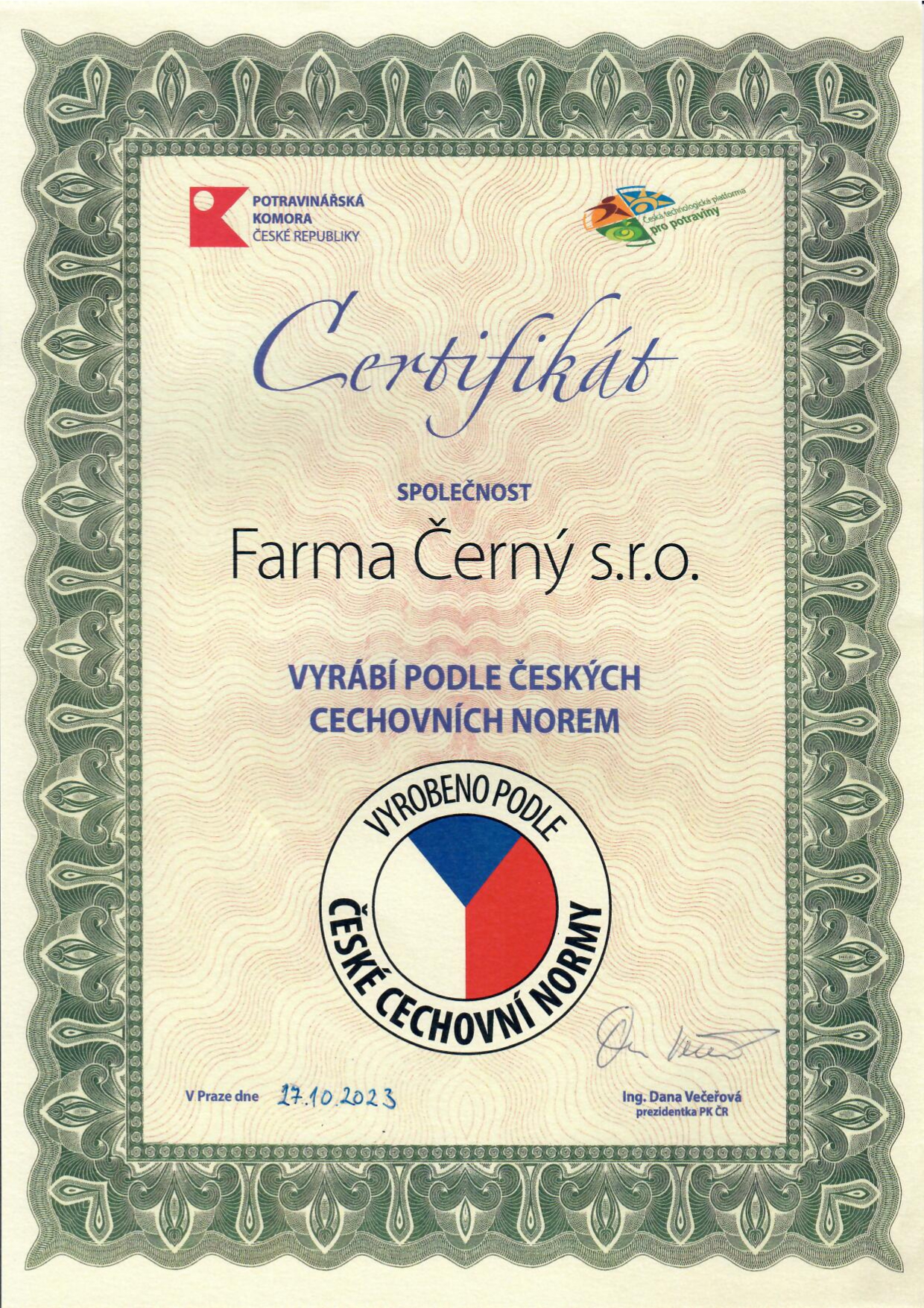 Certifikát — Vyrábí podle českých cechovních norem